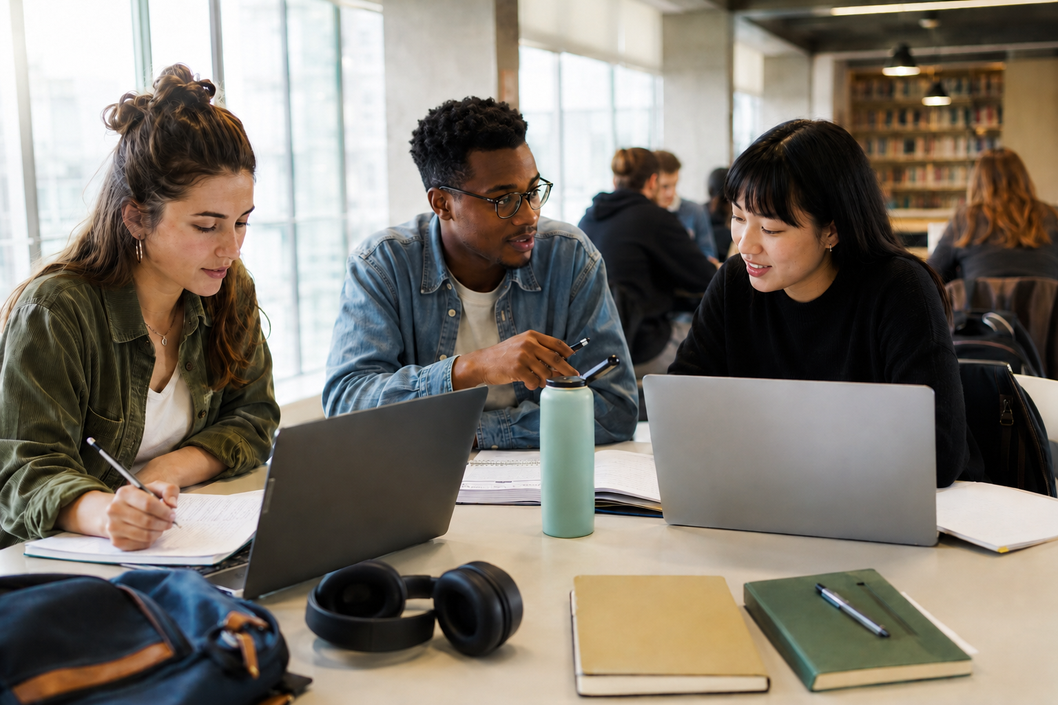 Étudiant travaillant sur le campus avec son ordinateur